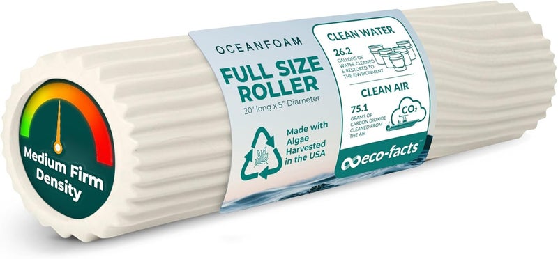 Oceanfoam Tidal Roller - Natural - Muscle Massage Foam Roller for Back Pain & Stretching - Firm and Ergonomic Wide Wave Textured - Yoga, Athletics, & Wellness - Full Size, 20" x 5" - Image 1